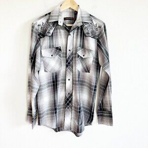 Roper Shirt Plaid Pearl Snap Embroidered Paisley Western Rodeo Cowboy